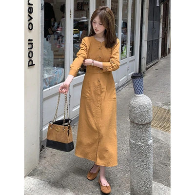 大方得体绝美连衣裙女2026年新款春秋精致小个子穿搭收腰中长裙子
