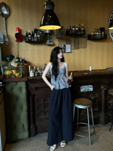 两件套 简约圆领黑色阔腿裤 韩系气质高级感吊带背心上衣女夏季 时尚