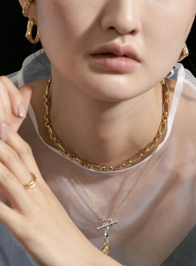 S925纯银母子链粗款女锁骨项链