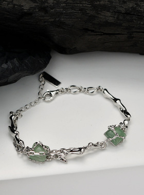 国风S925纯银竹节东陵玉石女项链