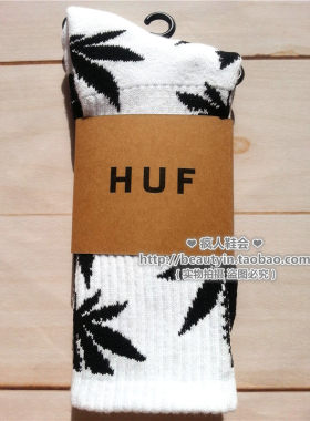 【】HUF枫叶袜子男女同款情侣潮流网红ins加厚毛圈中筒袜白黑