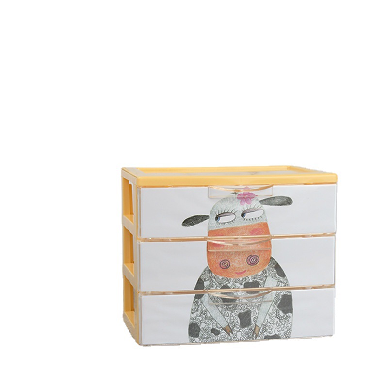 床头收纳盒卡通桌面抽屉式收纳盒塑料抽屉多格迷你饰品收纳盒