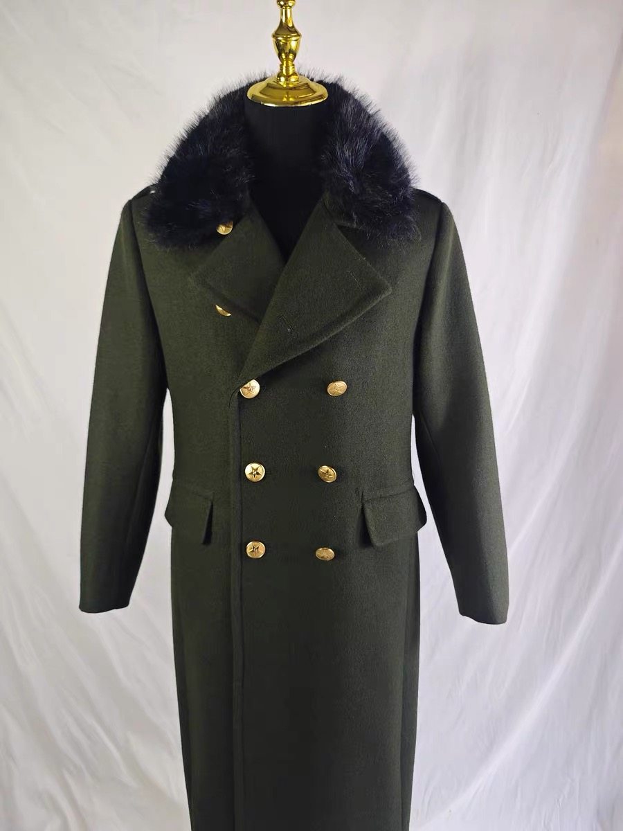 87式橄榄绿毛呢大衣男款加厚长款过膝双排扣毛领可拆卸外套