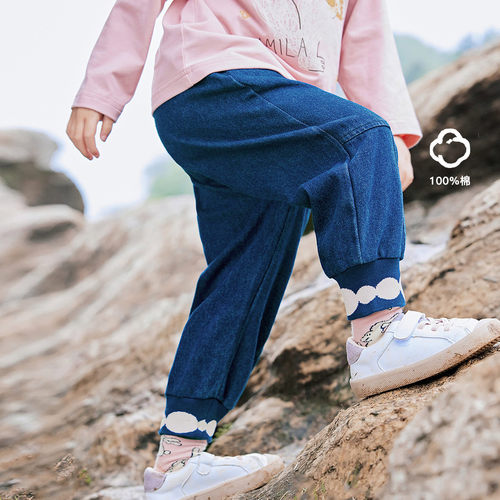 儿童简约束脚长裤童贝童装2025秋季新款男女童可爱运动休闲牛仔裤