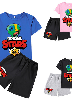 brawl star跨境热销新品儿童卡通套装男女童短袖t恤+短裤春夏