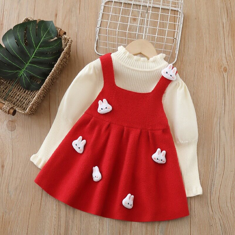 女宝宝毛衣吊带套装2025秋冬新款公仔两件套裙卡通女童毛衣连衣裙