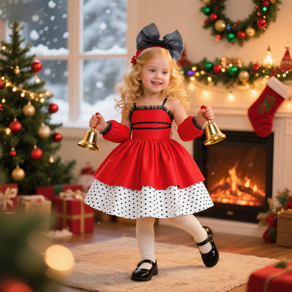 跨境新款女童礼服儿童演出服波点魔法裙儿童表演服cosplay演出服