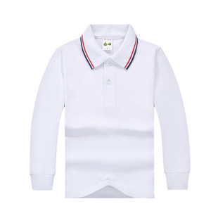 儿童polo衫男童白t恤长袖纯棉宝宝翻领T体恤加绒厚白色女童打底衫