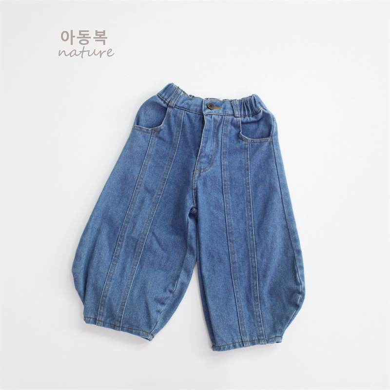 新品秋季儿童牛仔裤女童裤子纯色韩版休闲宝宝男童花苞裤a类