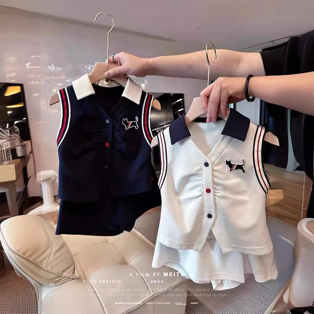 女童JK制服套装夏季2025新款儿童学院风夏装女孩POLO衫裙裤两件套