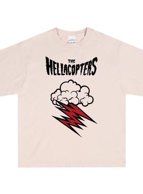 The Hellacopters纯棉白色杏色重磅新款短袖美式圆领半袖T恤