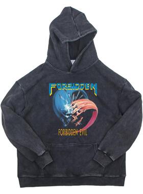 Forbidden Evil激流金属纯棉美式宽松水洗复古做旧连帽卫衣帽衫