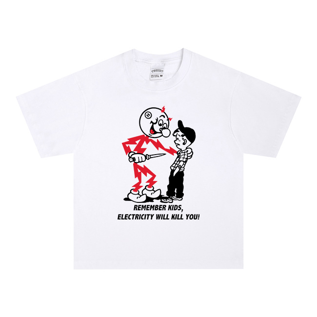 电力会杀死你纯棉宽松小领口短袖