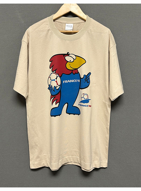1998年法国世界杯 男装美式复古小圆领T恤vintage短袖长袖白色情