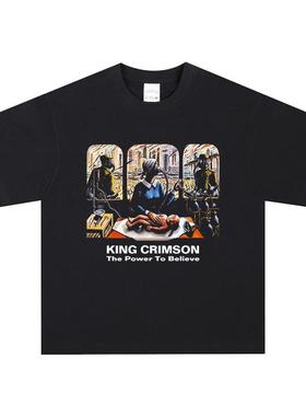 King Crimson复古重磅纯棉水洗短袖T恤做旧vintage新款美式圆领T