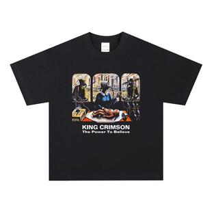 King Crimson复古重磅纯棉水洗短袖T恤做旧vintage新款美式圆领T