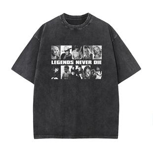 lengends never die纯棉水洗做旧复古美式宽松蜡染新款短袖半袖T