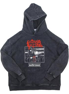Satan's Satyrs纯棉新款宽松美式复古做旧水洗连帽卫衣重磅帽衫