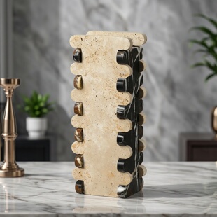 轻奢风天然大理石石榫拼瓶花瓶现代简约家居装 饰摆件米色方形花器