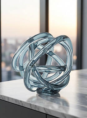 简约现代抽象玻璃缠绕绳球摆件