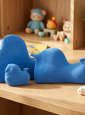 陶瓷侘寂风咖色蓝色抽象马雕塑