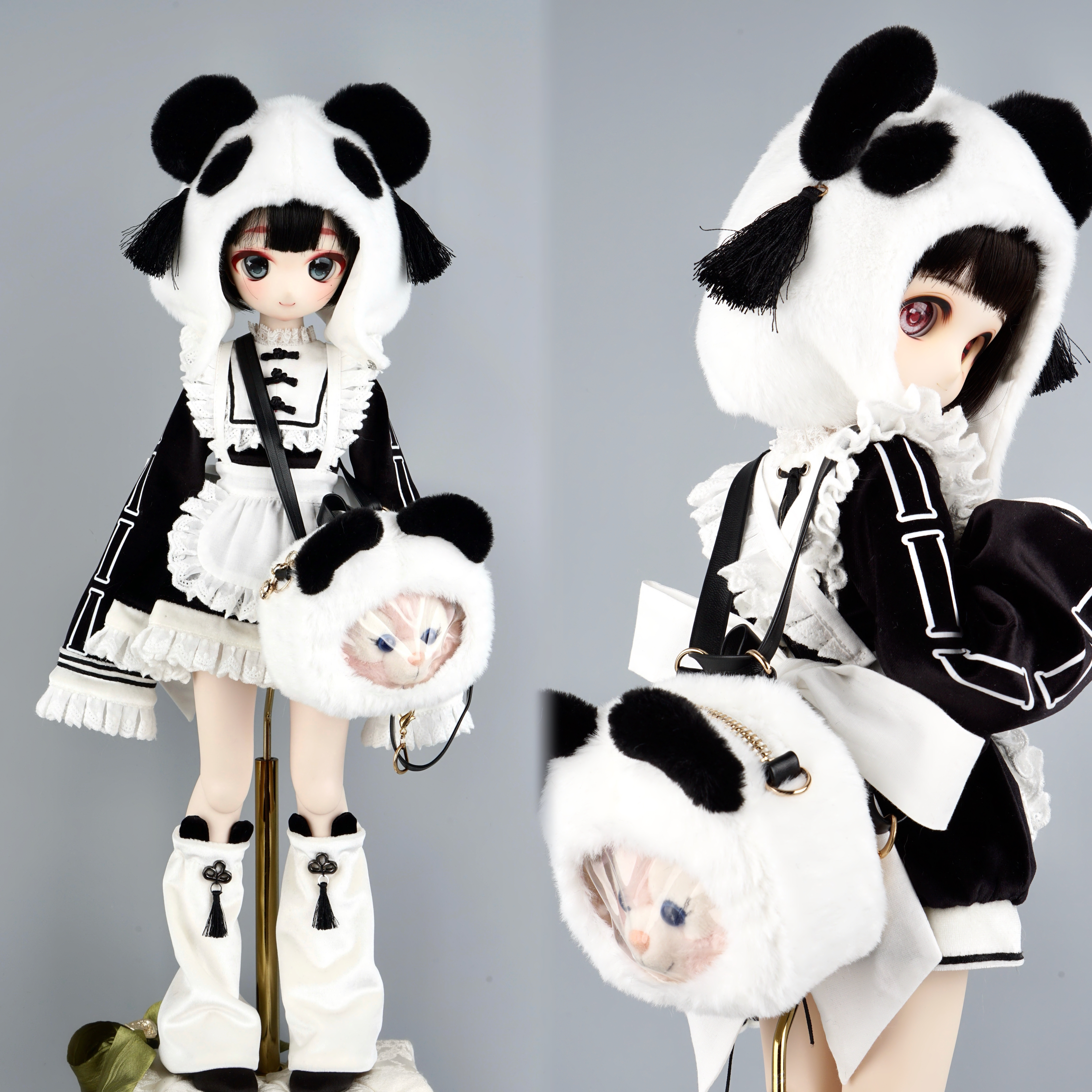 bjd 拎起熊猫 4分娃衣 mdd熊妹msd兔豆豆dfh猫可可等4分