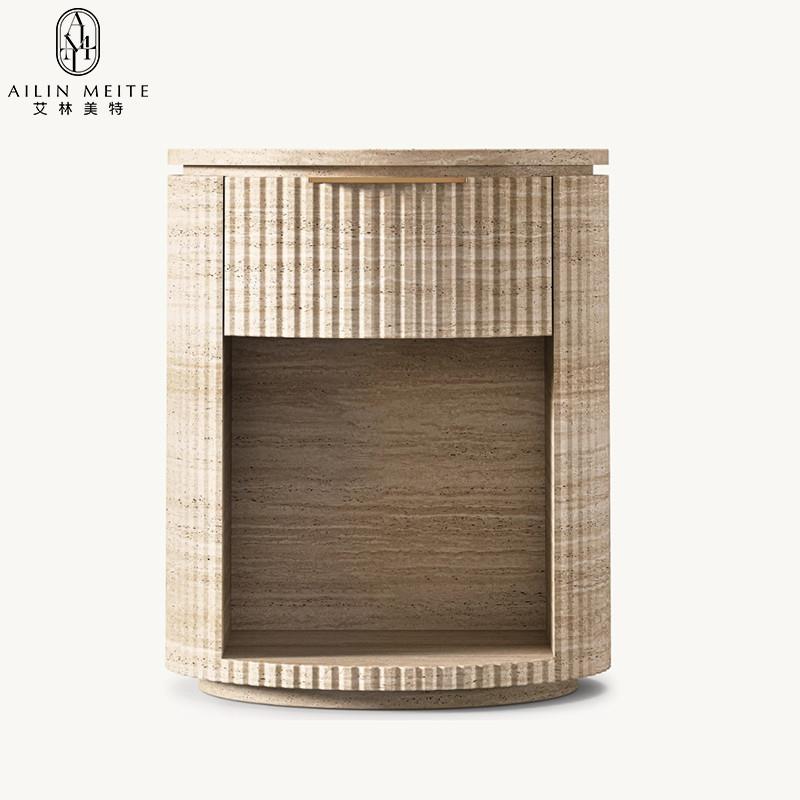 意式极简天然大理石奢石卧室床头柜设计师款轻奢艺术沙发边桌边柜