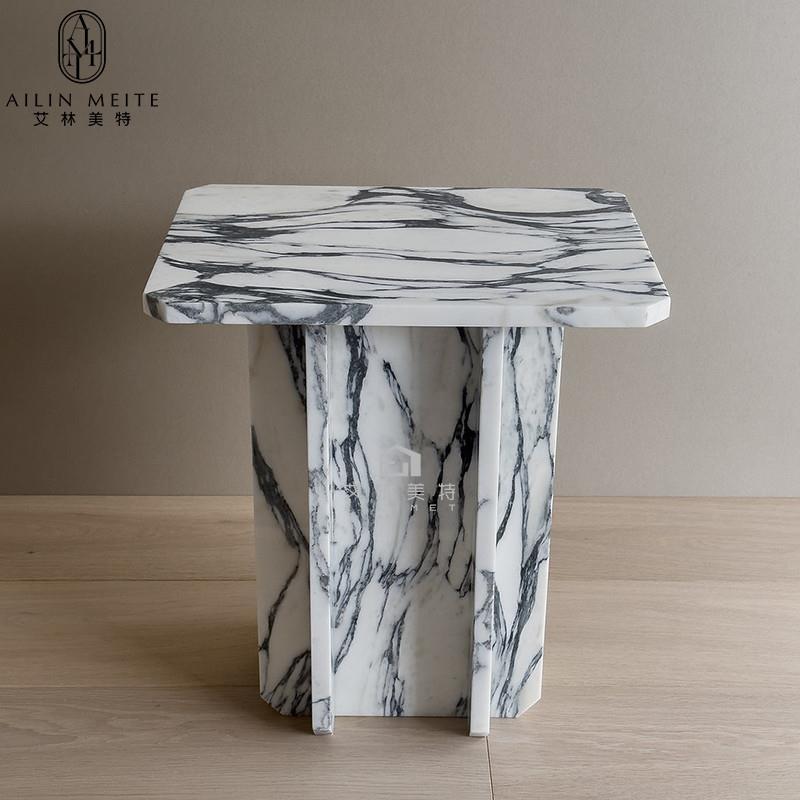 意式轻奢风天然大花白大理石边几现代极简小茶几客厅沙发边桌角几