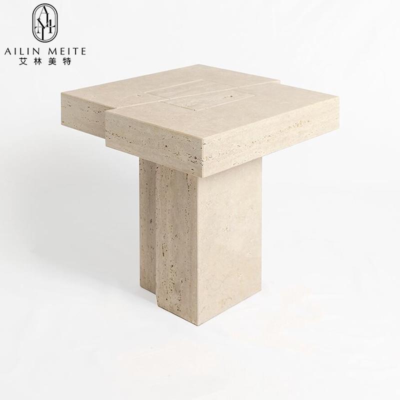 北欧极简天然大理石边几小茶几简约洞石床头桌沙发小户型轻奢角几