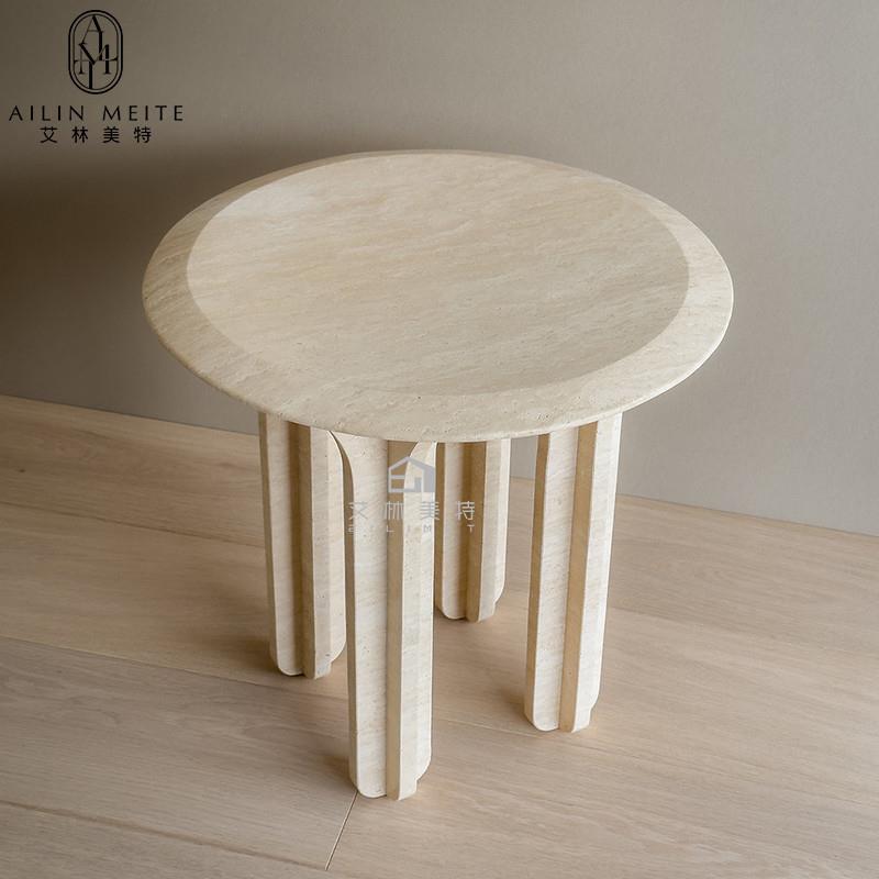 北欧天然洞石艺术边几沙发设计师角几轻奢大理石客厅高级感小茶几