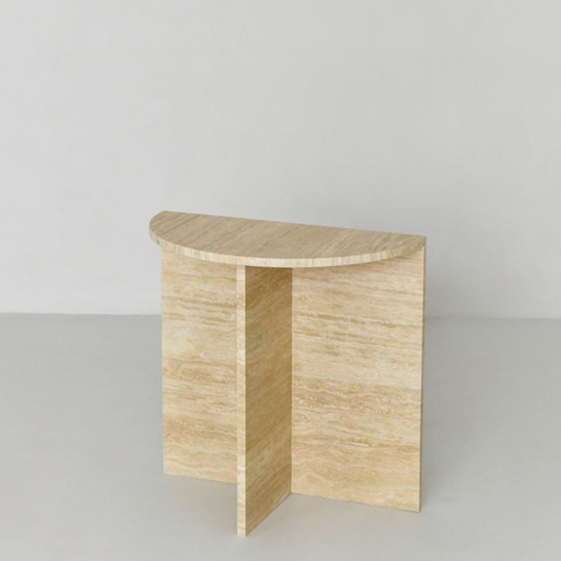 北欧大理石半圆边桌现代简约沙发咖啡桌轻奢客厅洞石床头茶几边几