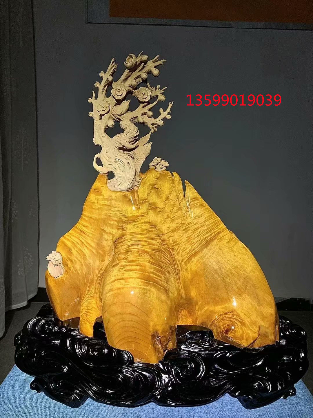 金丝楠木雕小叶桢楠喜上眉梢摆件木雕