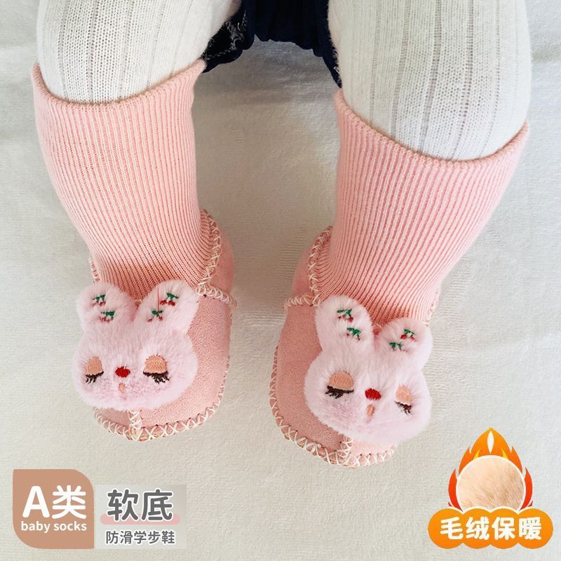 秋冬季婴儿鞋袜加绒加厚一脚蹬男女宝宝棉一体鞋袜不掉保暖地板袜