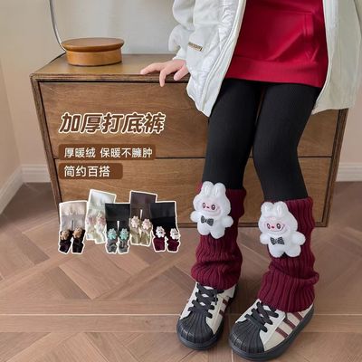 打底裤女童秋冬季薄绒卡通玩偶儿童堆堆袜套加绒加厚宝宝时裤袜