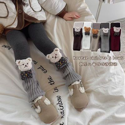 玩偶熊女童连裤袜加绒加厚秋冬季堆堆袜套儿童打底裤宝宝外穿裤袜