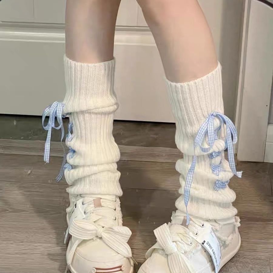 Lolita针织小腿袜套绑带多巴胺jk中筒日系y2k可爱显腿瘦堆堆袜女