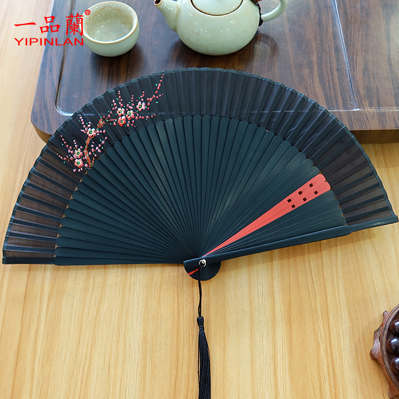 一品兰丝绸竹扇开合丝滑