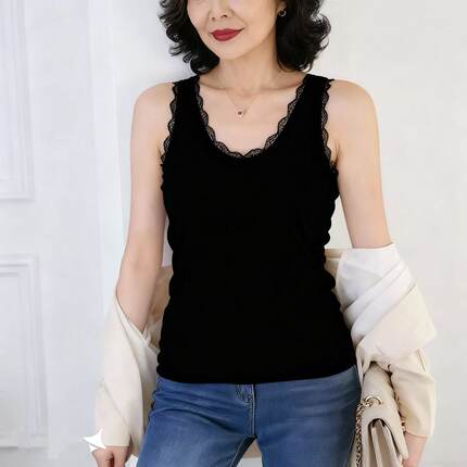莫代尔吊带背心女高弹黑色修身显瘦内搭蕾丝边春夏外穿大码打底衫