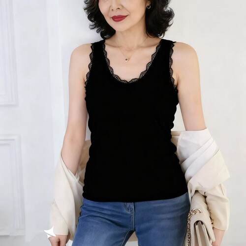 莫代尔吊带背心女高弹黑色修身显瘦内搭蕾丝边春夏外穿大码打底衫