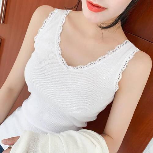 莫代尔2025春秋季针织螺纹V领背心吊带女蕾丝大码修身内搭打底衫