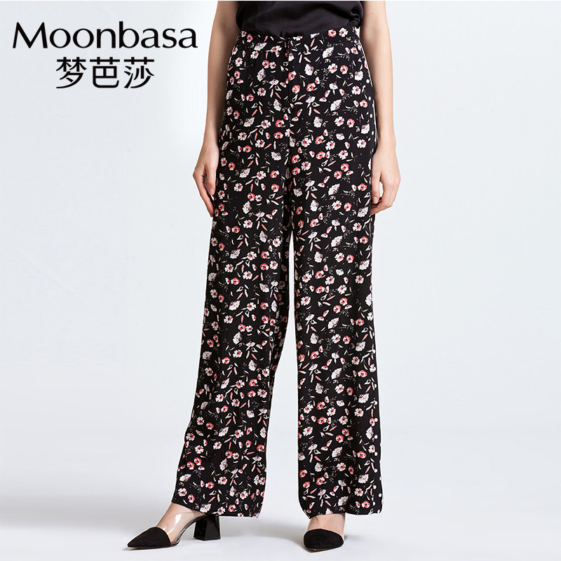 Moonbasa/梦芭莎浪漫知性小花朵印花创意拼接波点阔腿裤女