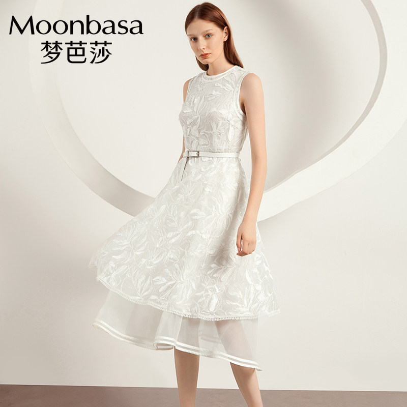 梦芭莎无袖连衣裙冬长款立体绣花名媛A摆礼服裙宴会气质小礼服