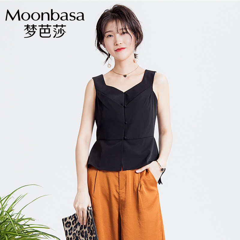 Moonbasa/梦芭莎名媛知性无袖V领显瘦百搭小衫 简约气质