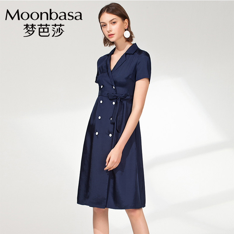 Moonbasa/梦芭莎女装大品牌轻熟风连衣裙海军御姐风 高贵收腰