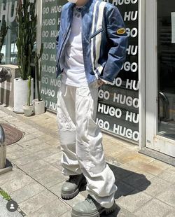 裤 MNGU 做旧奶油水洗褶皱结构赛车工装 RACING 巴黎平替dirty 23SS