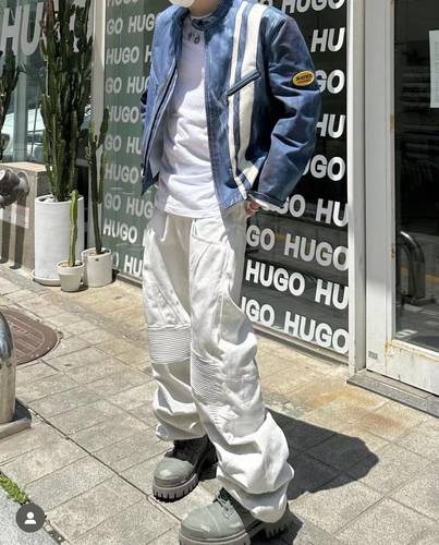 MNGU长裤褶皱堆积vibe做旧赛车裤