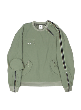 FAR ARCHIVE MILITARY 3D POCKET ZIPPER WAY PULLOVER_SAGEGREEN