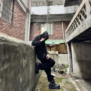 HOODIE DISTRESSED ZIPUP 25FW emostanceclub