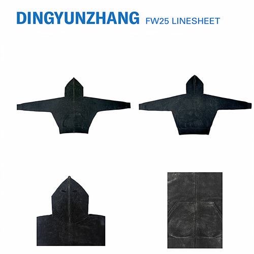 DINGYUNZHANG 25FW 黑色螺纹拉链卫衣