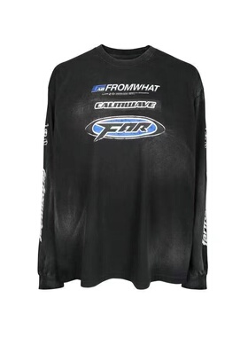 折扣Far archive 23AW 水洗漂白做旧logo赛车印花潮流打底长袖t恤